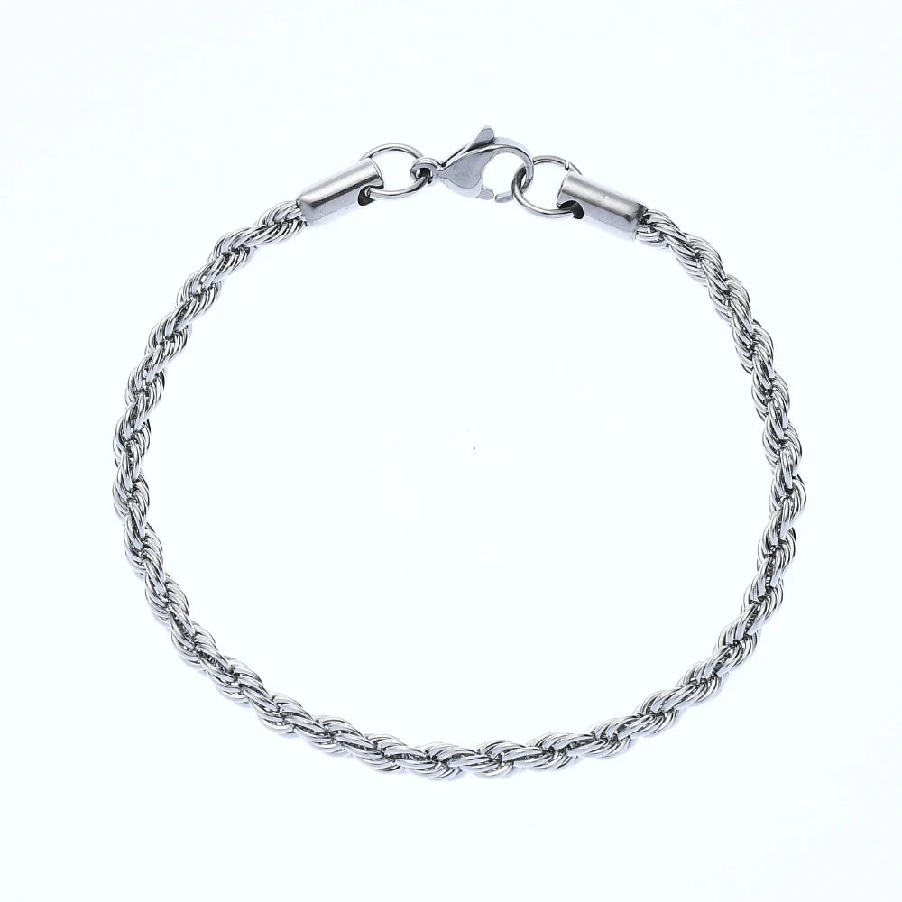Luxury Rope Chain Bracelet – 316L Stainless Steel, Waterproof & Non-Fading