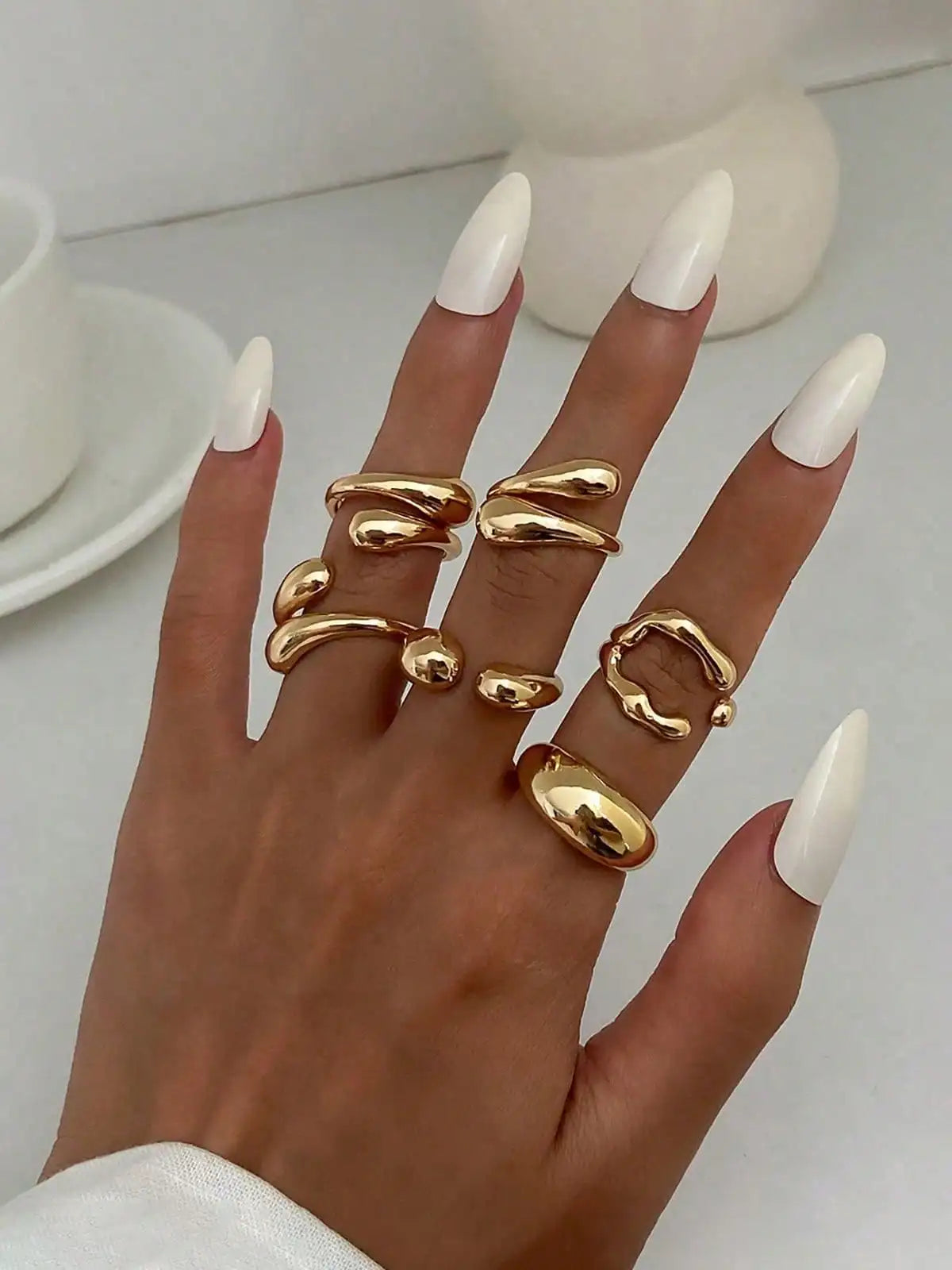 Vintage Gold Ring Set (6 Pieces) – Elegant Boho Fashion Rings