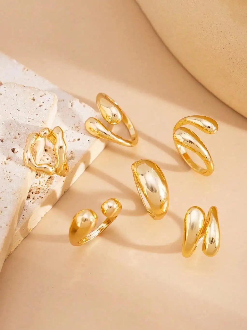 Vintage Gold Ring Set (6 Pieces) – Elegant Boho Fashion Rings