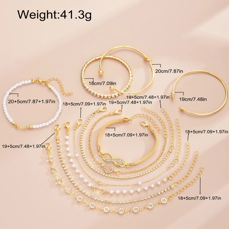 Boho Luxury Pearl & Gold Bracelet Set – 11 Pieces