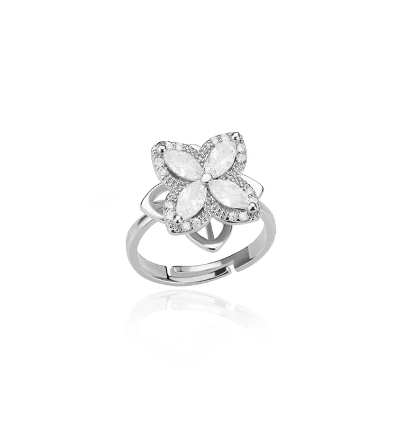 Spinner Clover Zircon Ring – Adjustable Gold Plated Anti-Stress Fidget Ring