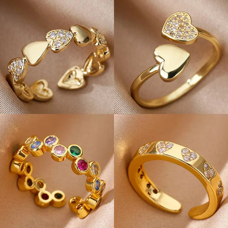 Elegant Heart Zircon Ring – Gold Stainless Steel, Waterproof & Long-Lasting Shine